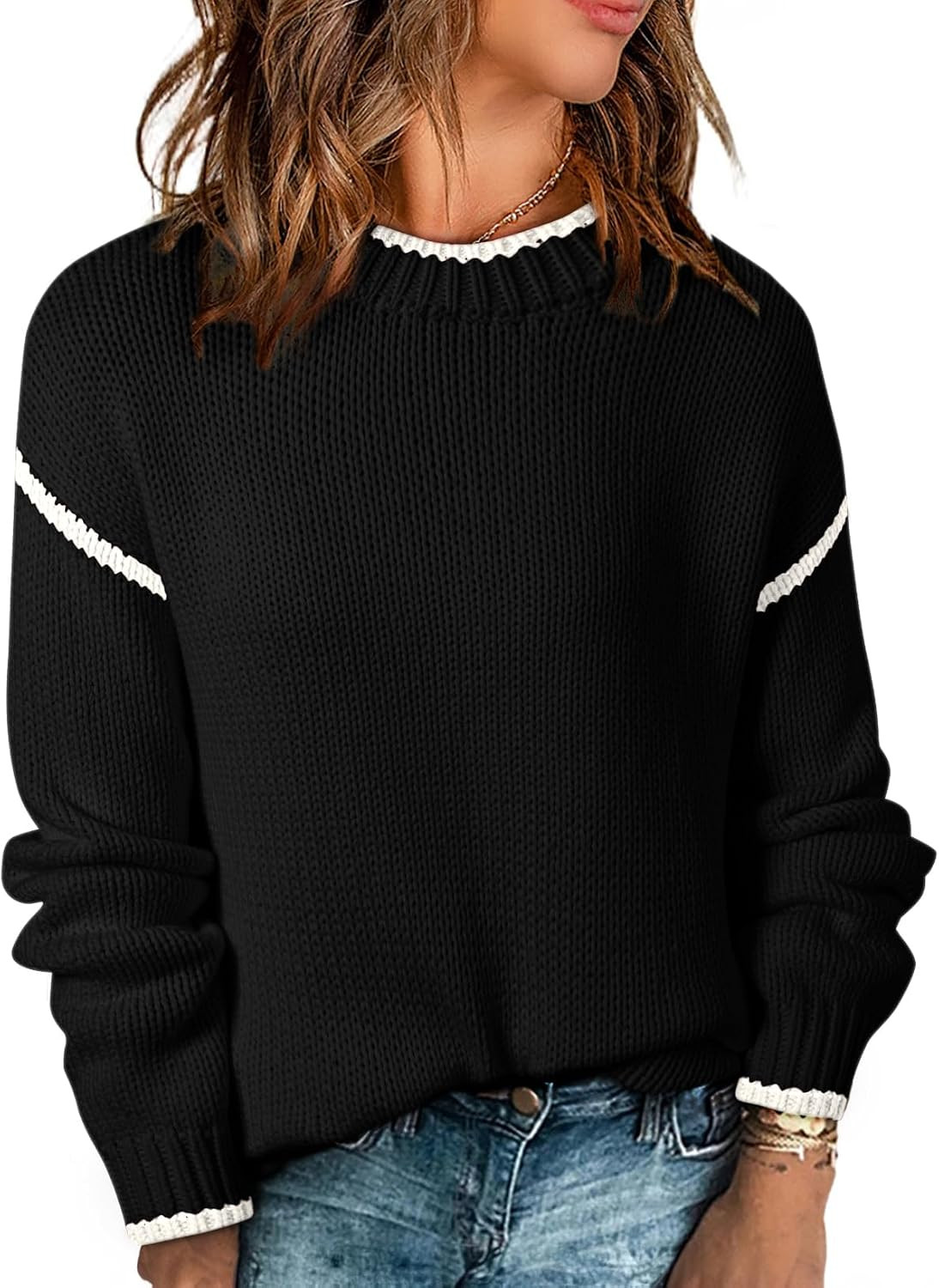 SHEWIN Womens Sweaters Crewneck Long Sleeve Knit Pullover Sweater | Amazon (US)