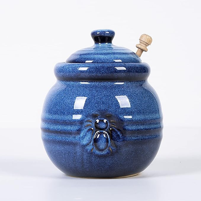Cutiset Ceramic Honey Pot with Lid and Dipper, 20oz rustic Honey Jar (Blue) | Amazon (US)