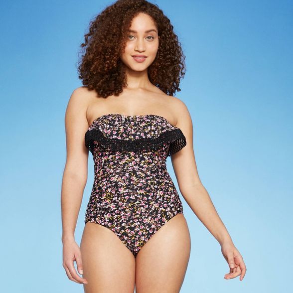 Women's Crochet Flounce Bandeau High Coverage One Piece Swimsuit - Kona Sol™ Multi | Target