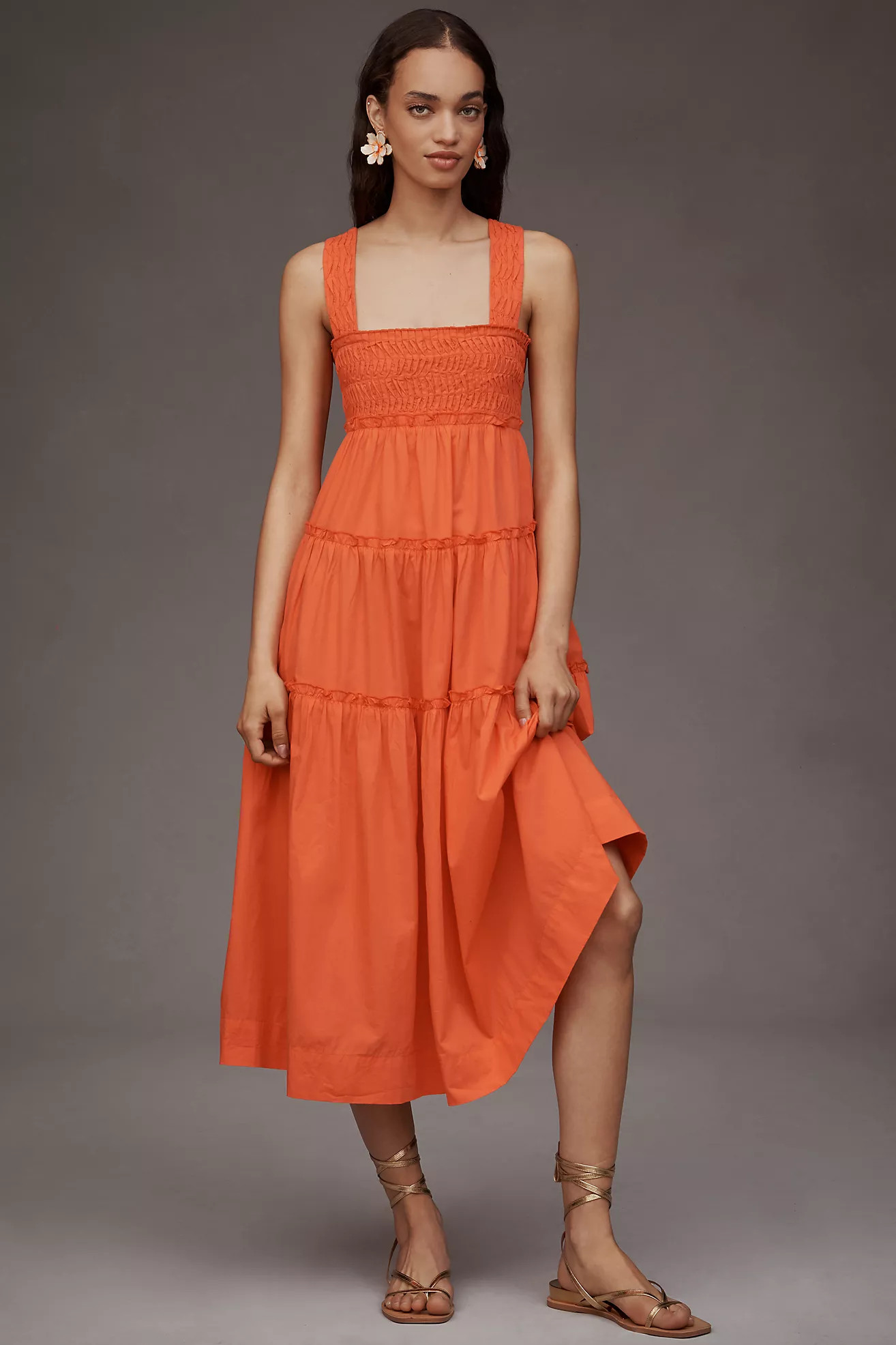 The Helena Square-Neck Smocked Tiered Midi Dress | Anthropologie (US)