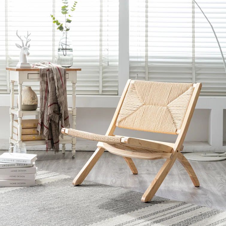 Sherando 20'' Wide Rush Weave Paper Rope Boho Tufted Folding Lounge Chair | Wayfair North America