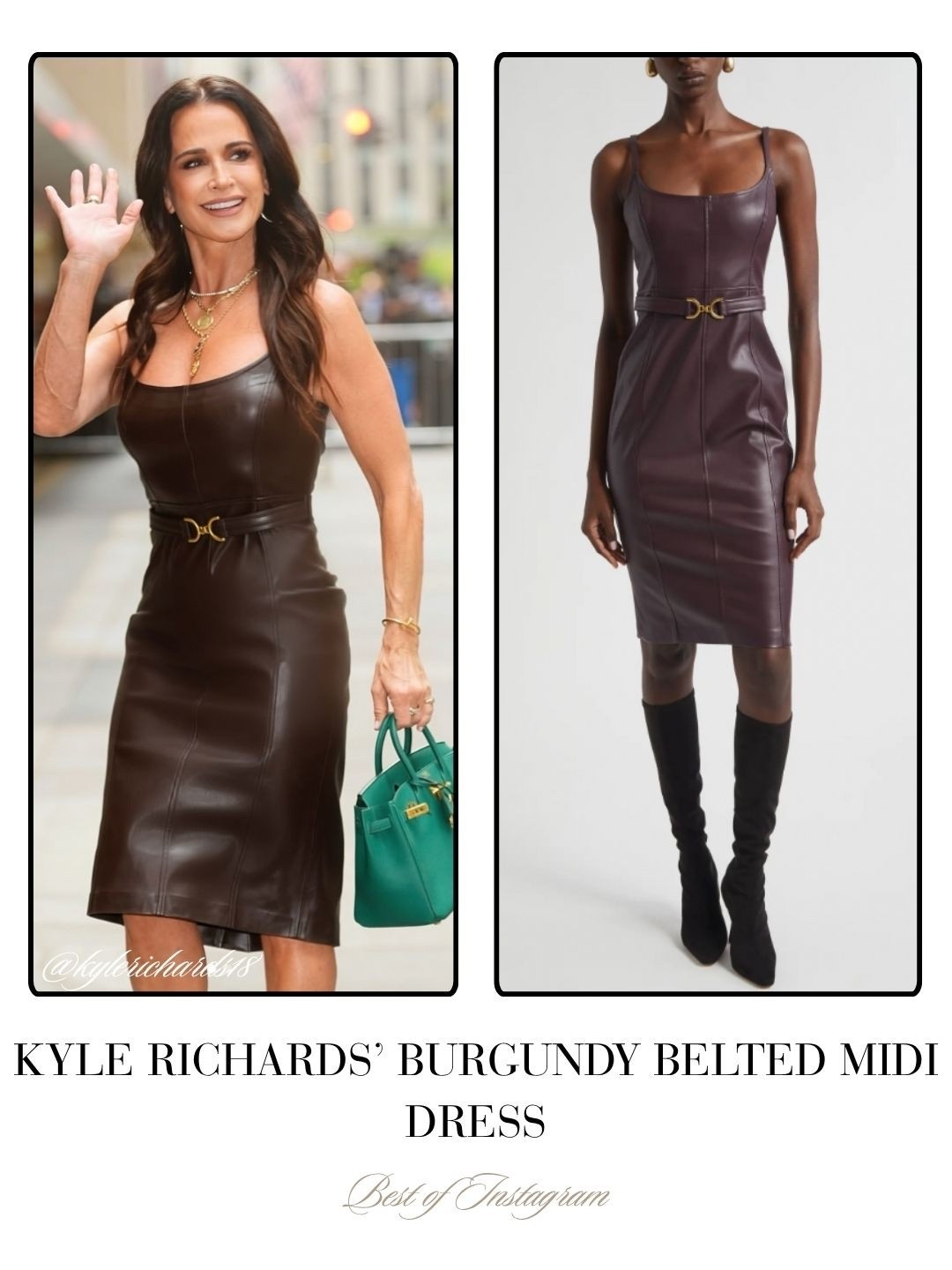 Kyle Richard’s’ Burgundy Belted Midi Dress 📸 = @kylerichards18