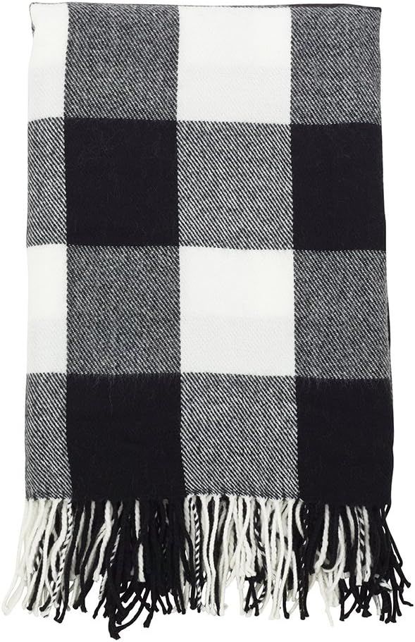 Fennco Styles Buffalo Plaid Collection Modern Tassel 50 x 60 Inch Throw - Black Throw Blanket for... | Amazon (US)