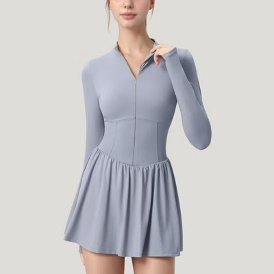 Anna-Kaci Active Women's Athletic Dress with Front Zip and Flowy Skirt - Medium, Gray | Target