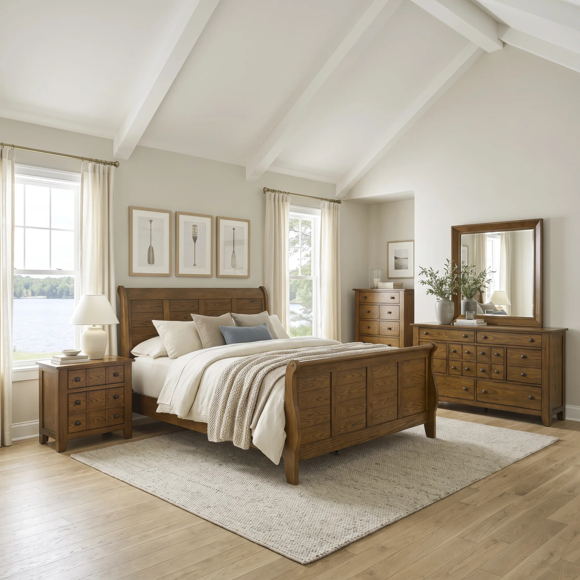 Oconee Sleigh Bed, Dresser & Mirror, Chest, Nightstand Bedroom Set | Wayfair North America