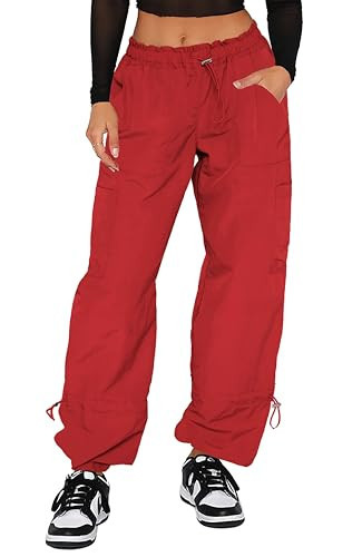 DISCIPBUSH Cargo Pants Women, Parachute Pants for Women, Rave Y2K Festival Outfits Red M | Amazon (US)