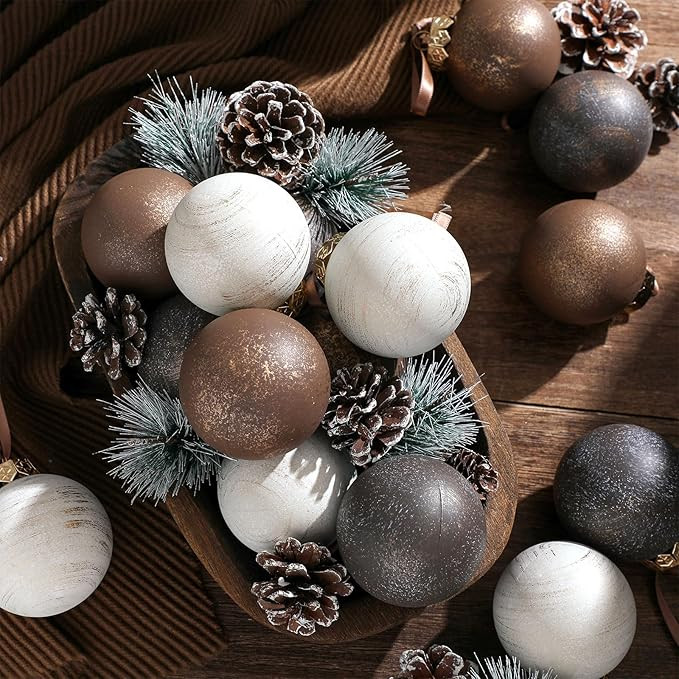 Yunlly Christmas Ball Ornaments 2.36'' Vintage Neutral Christmas Tree Ball Decor Shatterproof Xma... | Amazon (US)