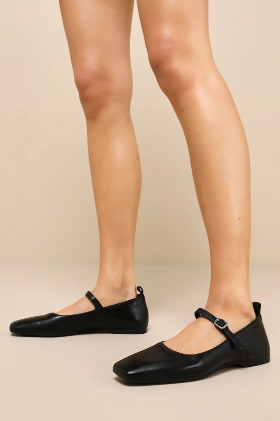 Delia Black Leather Buckle Ballet Flats | Lulus