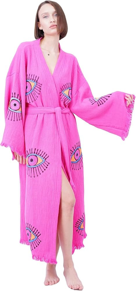 Handmade Evil Eye Boho Festival Kimono Boho Beachwear Beachwear Cover Up Ethnic Kimono Cardigan B... | Amazon (US)