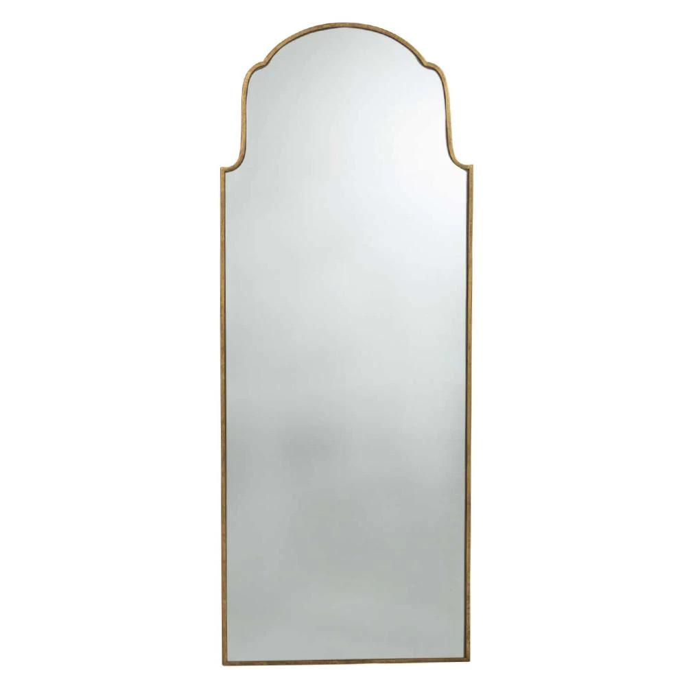 Pauline French Country Gold Iron Arched Frame Floor Mirror | Kathy Kuo Home