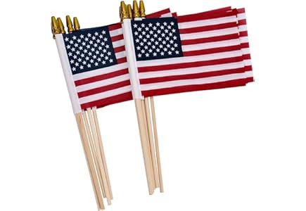 12 Pack 8x12 Inch American Flags on Stick, Medium Handheld US Flags with 15.7" Wooden Pole & Gold... | Amazon (US)