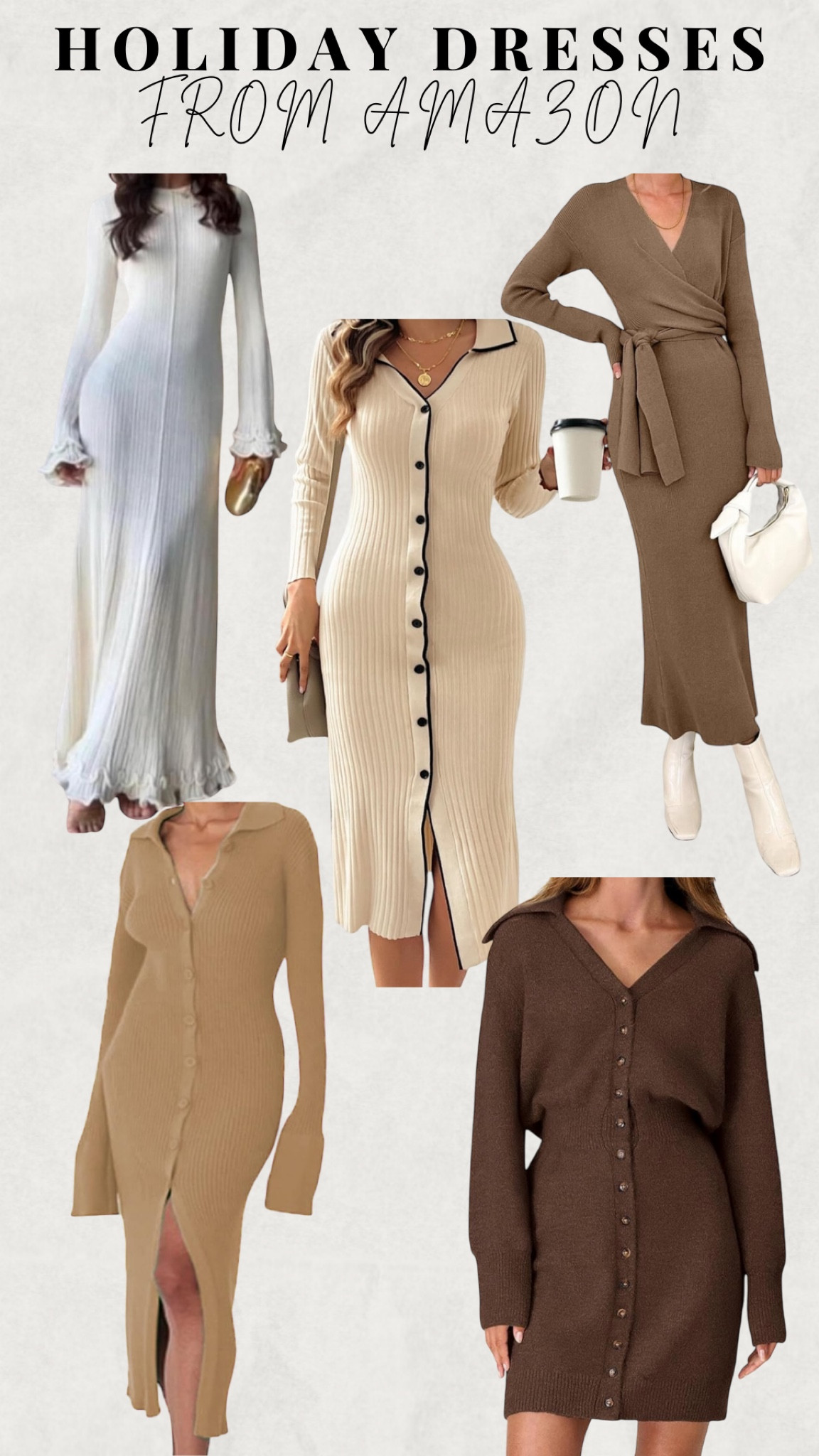 Dresses to wear during all the holiday events. #familypicturesoutfitforher #dressesforholidays #thanksgivingoutfit #neutraldressesforholidays #holidayoutfit

#LTKHoliday #LTKFindsUnder100