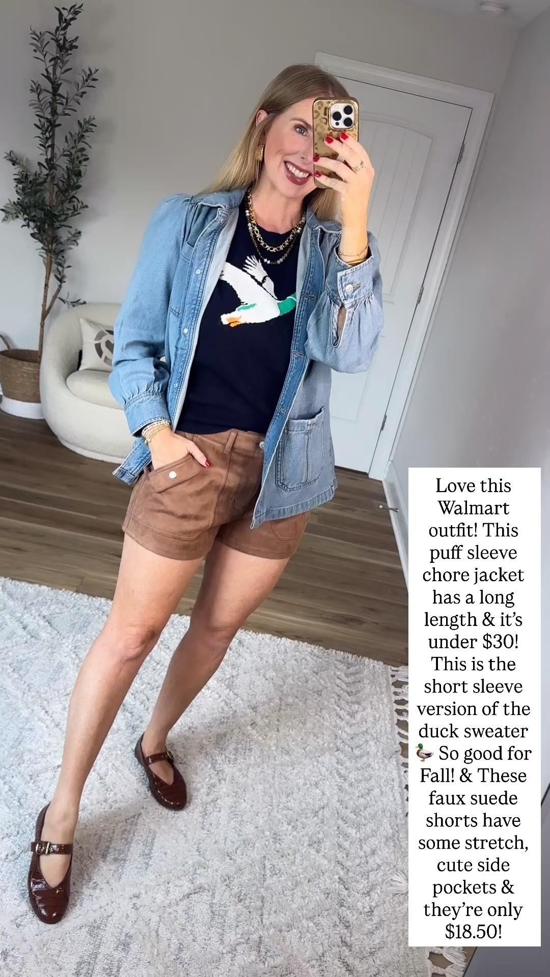 Duck sweater and faux suede shorts outfit from Walmart!

#LTKootd