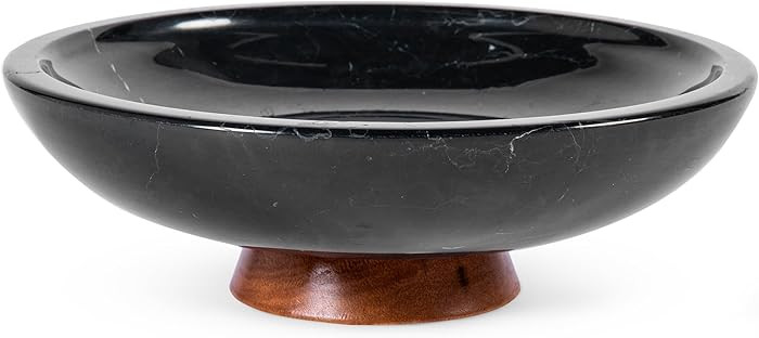 Decorative Marble Bowl Black - Handcrafted Natural Stone on Acacia Wood Pedestal - Versatile 10" ... | Amazon (US)