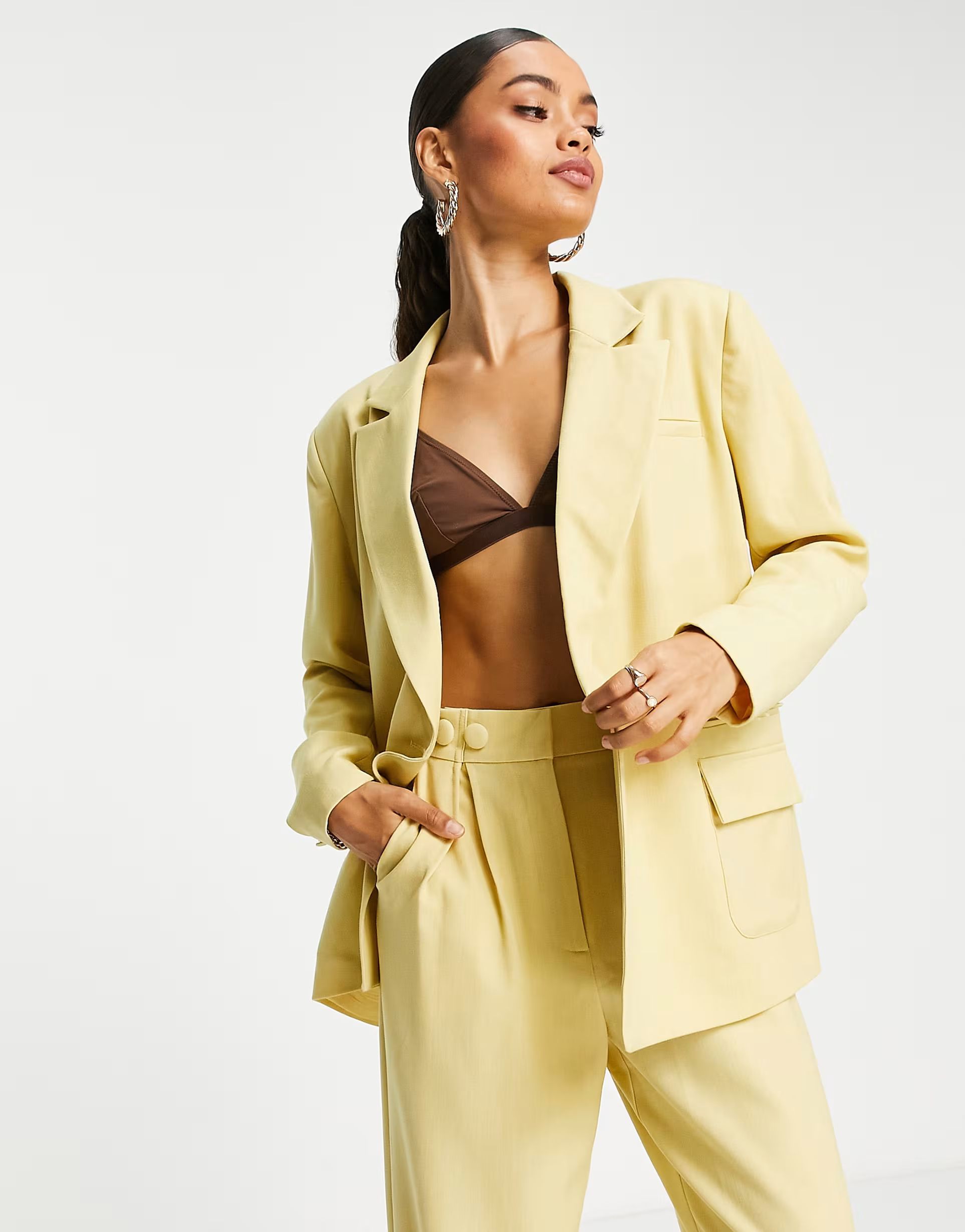 4th & Reckless Petite oversized tailored blazer in yellow - part of a set | ASOS (Global)