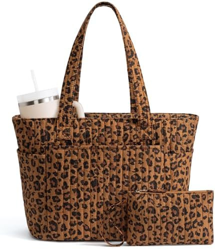 Bagstellar Quilted Tote Bag for Women, Puffer Cotton Zip Laptop Work Tote Purses Handbag for Teac... | Amazon (US)