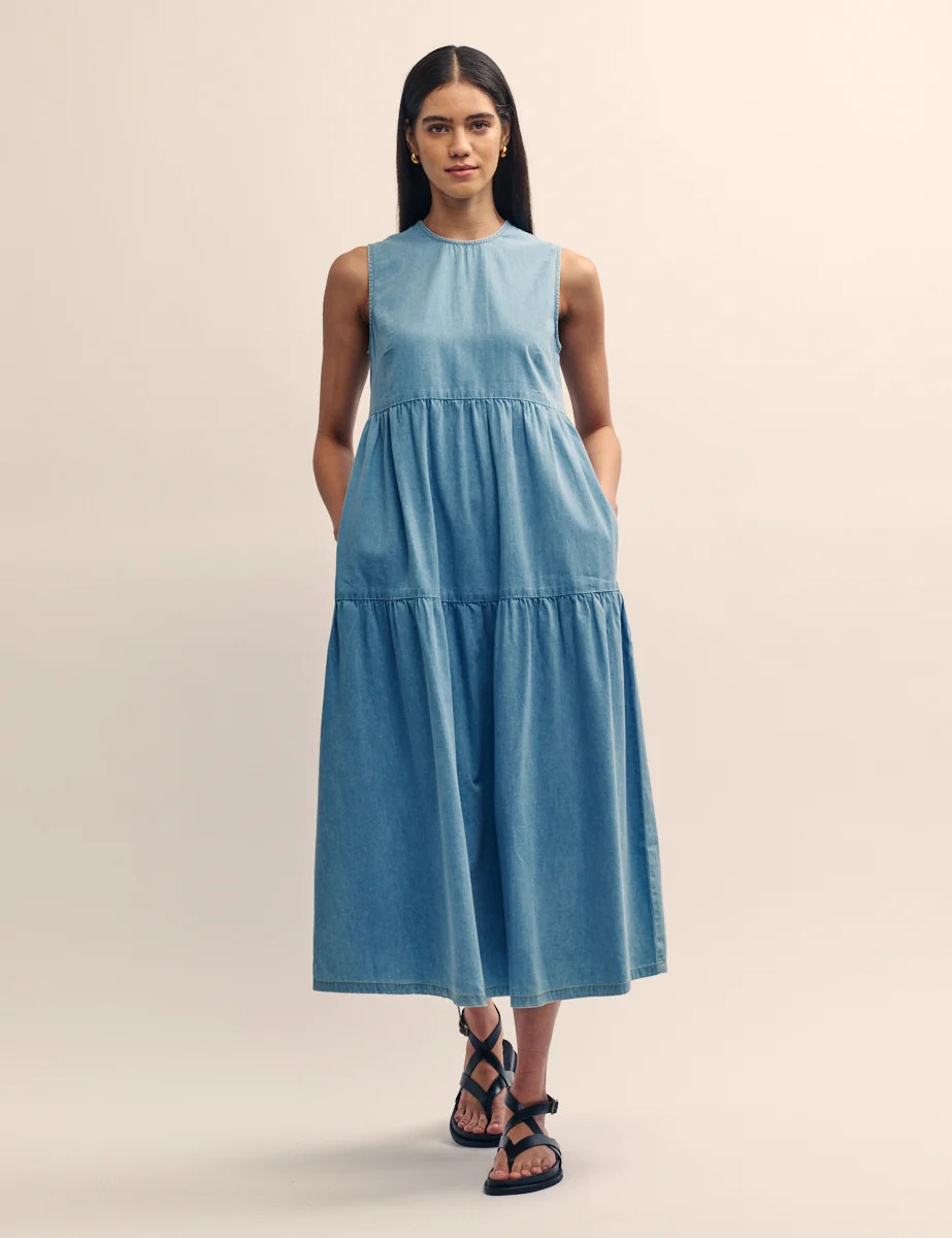 Light Blue Denim Tiered Rochelle Midi Dress | Nobody's Child