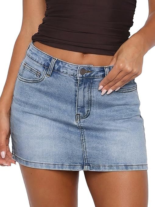 Denim Mini Skirt for Women,High Stretch Low Rise Sexy Bodycon Jean Skirt with Pockets Casual Summ... | Amazon (US)