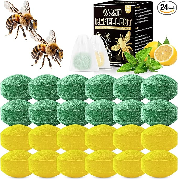 24 Pack Natural Wasp & Bee Repellent Outdoor, Peppermint Oil Carpenter Bee Deterrent for Yellow J... | Amazon (US)
