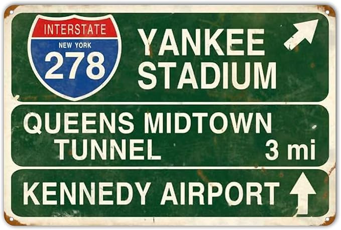 HomDeo Retro Yankee Metal Tin Sign Stadium Queens Midtown Tunnel 3 Miles Street Sign Bar Club Dec... | Amazon (US)