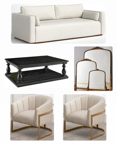 Living room furniture. White sofa. White accent chairs. Coffee table. Anthropologie mirror  

#LTKhome #LTKstyletip