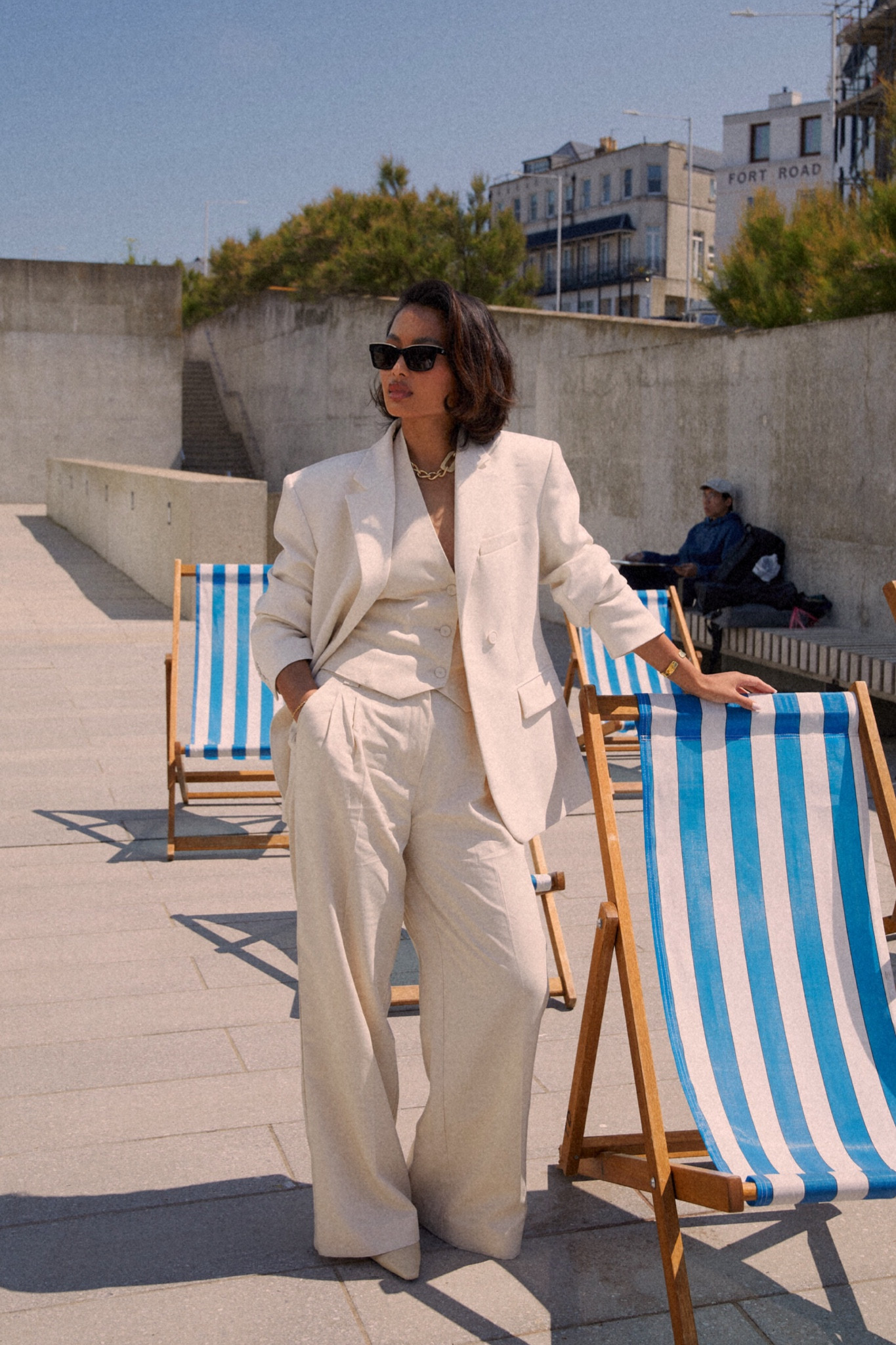 Mango, Coordinates, fashion, cream styles, OOTD, summer style, loewe, Chanel, alona, jewellery, fashion style, oversized blazer, mules, raffia bag, 