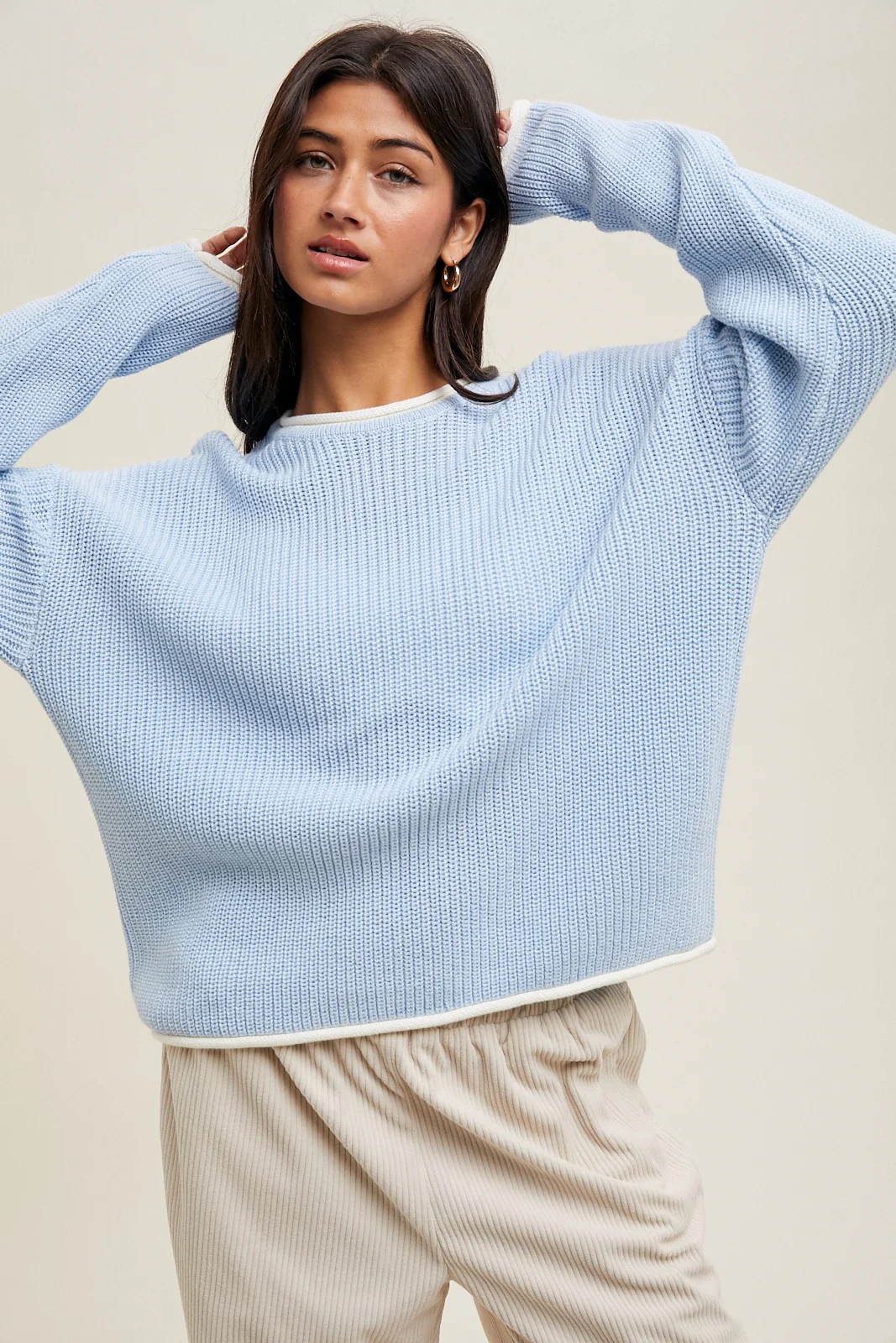 Light Blue Contrast Trim Sweater | PinkBlush Maternity