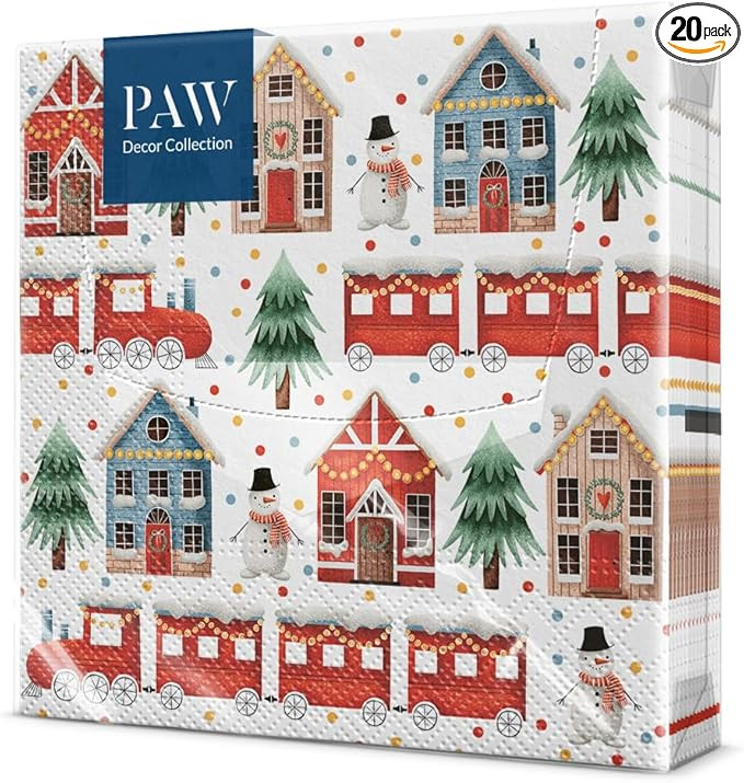 PAW - Serviette Papier - 3 Plis (33 x 33 cm) I Lot de 20 I Serviette de Table Papier - Noël, Hiv... | Amazon (FR)