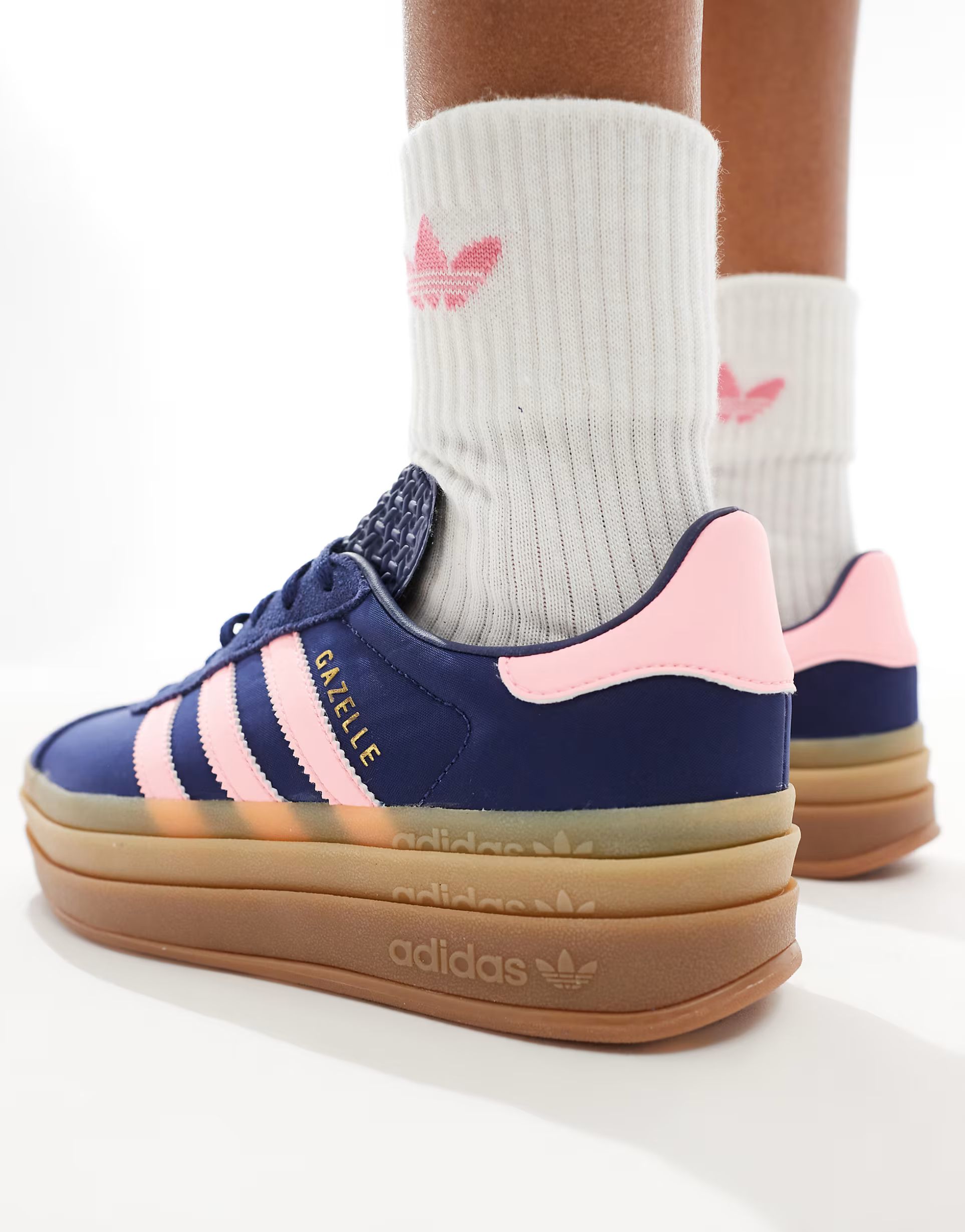 adidas Originals Gazelle Bold trainers in navy and pink with gum sole | ASOS | ASOS (Global)