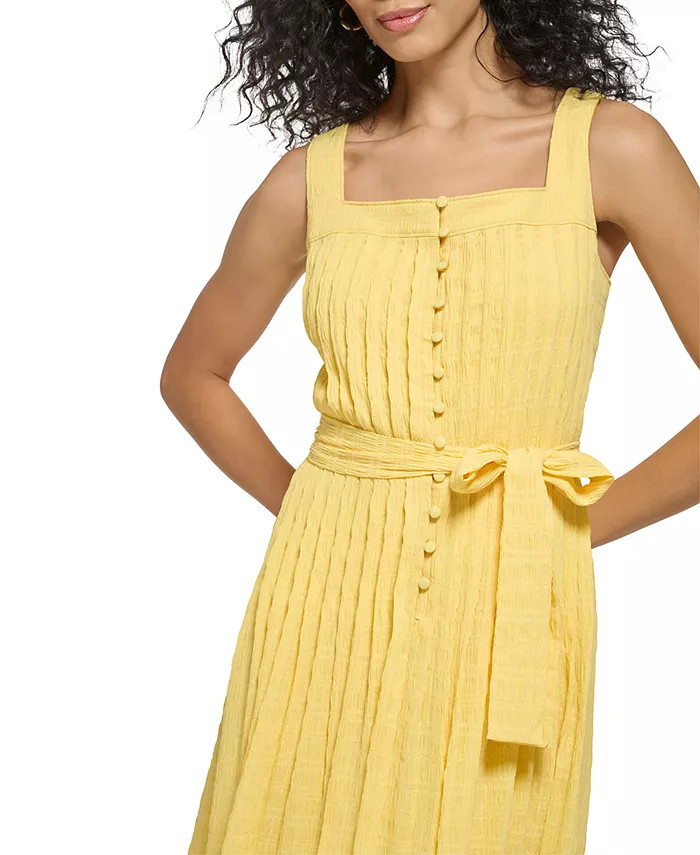 Women's Button-Front Belted Sleeveless Dress | Macys (US)