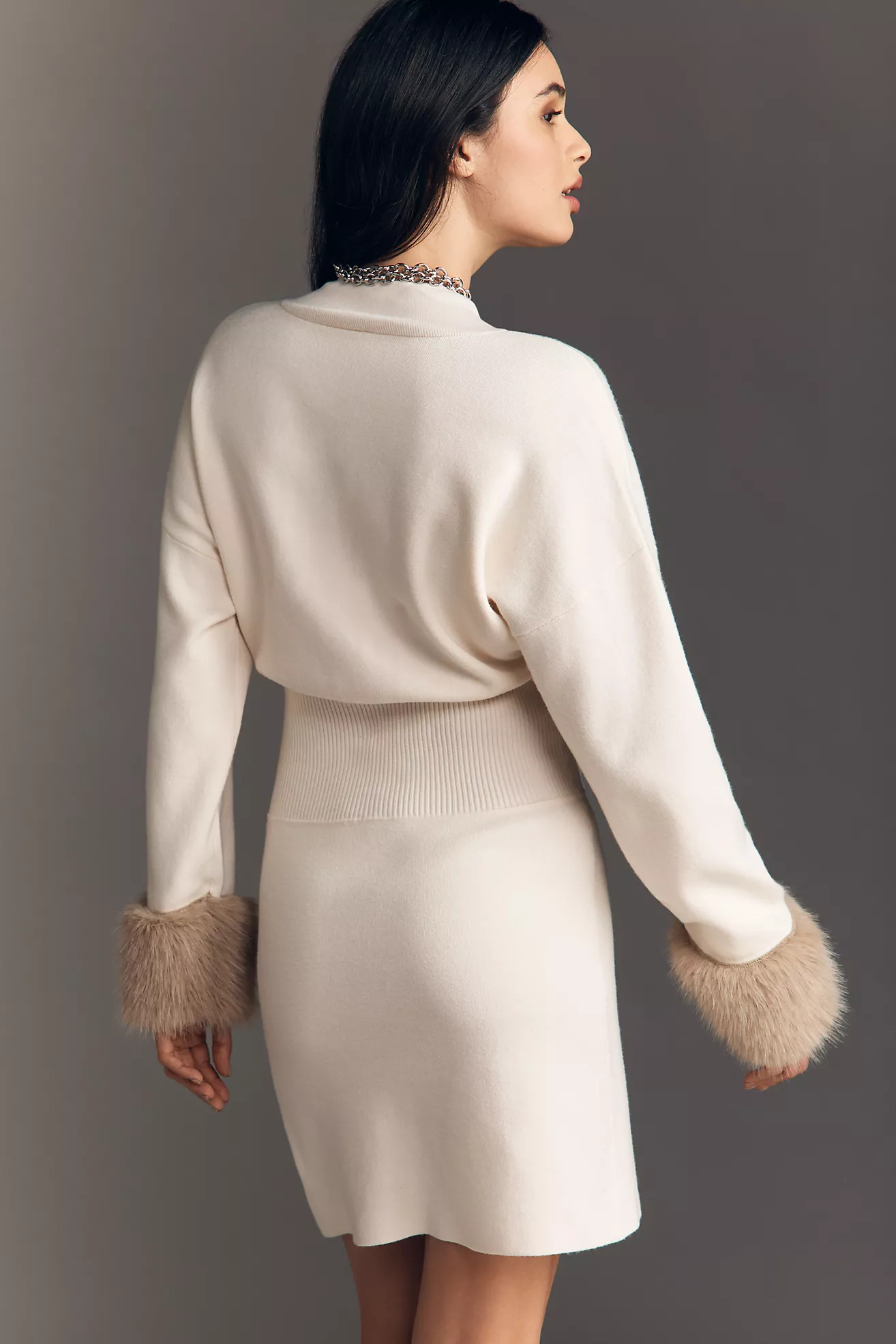 By Anthropologie Long-Sleeve Faux Fur Trim Sweater Mini Dress | Anthropologie (US)