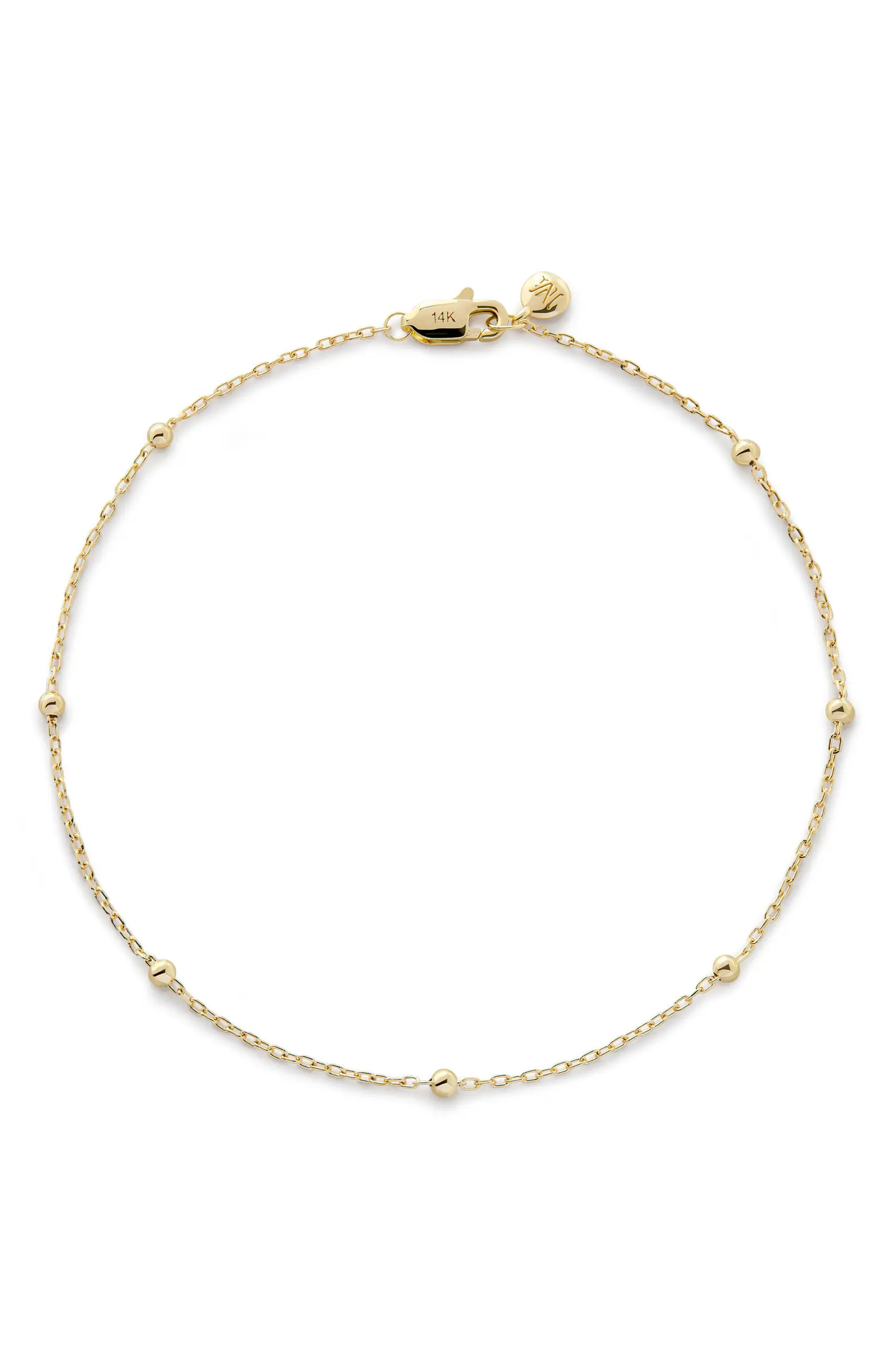 14K Gold Beaded Chain Bracelet | Nordstrom