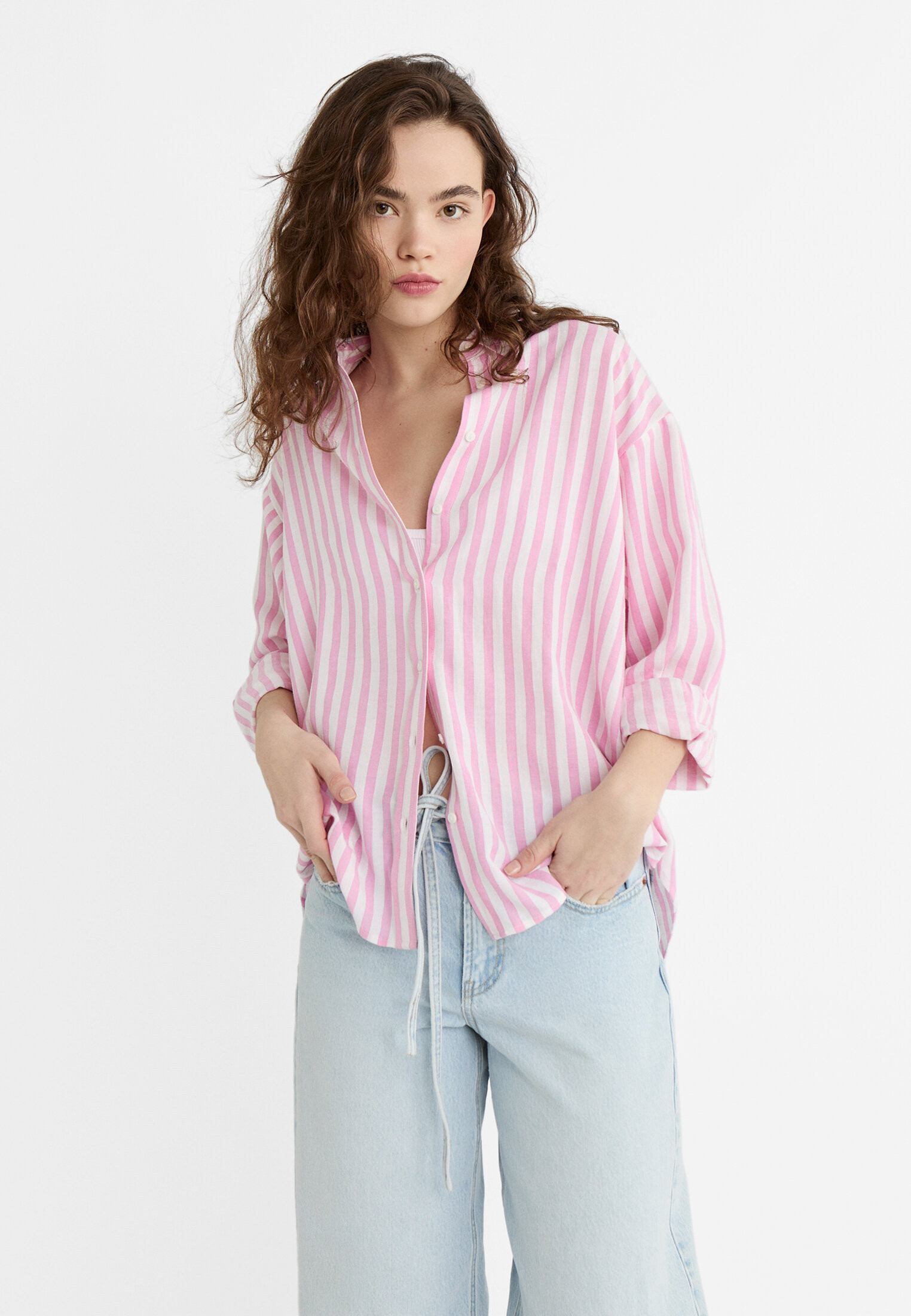 Linen blend shirt - Women's fashion | Stradivarius United Kingdom | Stradivarius (UK)
