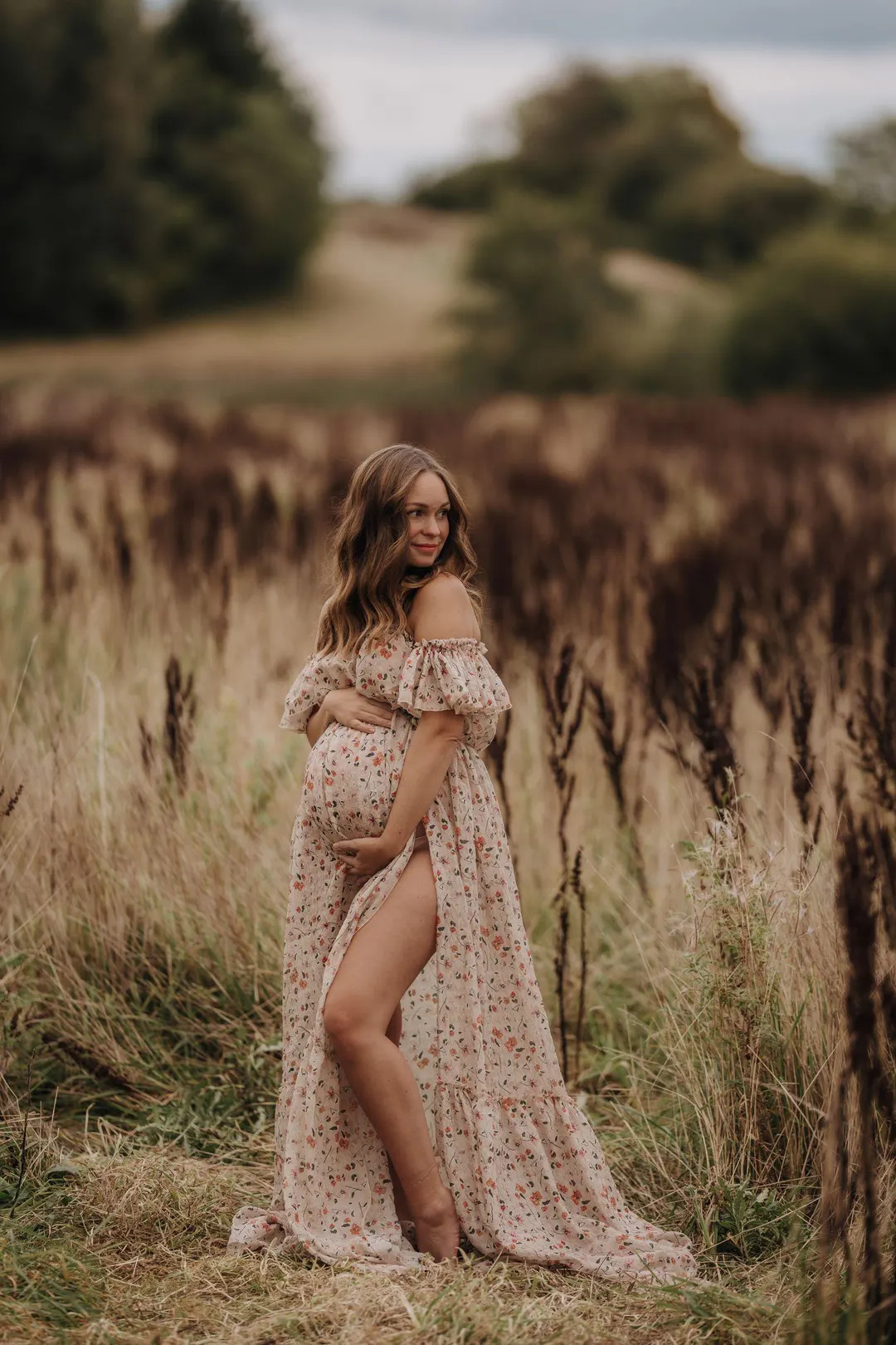 Emma Floral Maternity Dress: Boho Open Shoulder Gown, Photo Prop | Etsy (US)