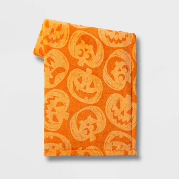 Pumpkin Printed Plush Throw Blanket Orange - Hyde & EEK! Boutique™ | Target