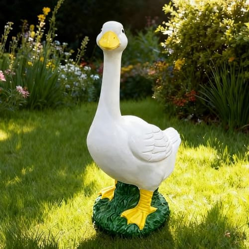 Porch Goose Statue Garden Décor - Large Porch Goose Statues, Lawn Goose Sculpture, 20″ Porch Duck Decoration Resin Material Figurine, Indoor Outdoor Lawn Yard Decor, Unique Housewarming Gifts (White) | Amazon (US)