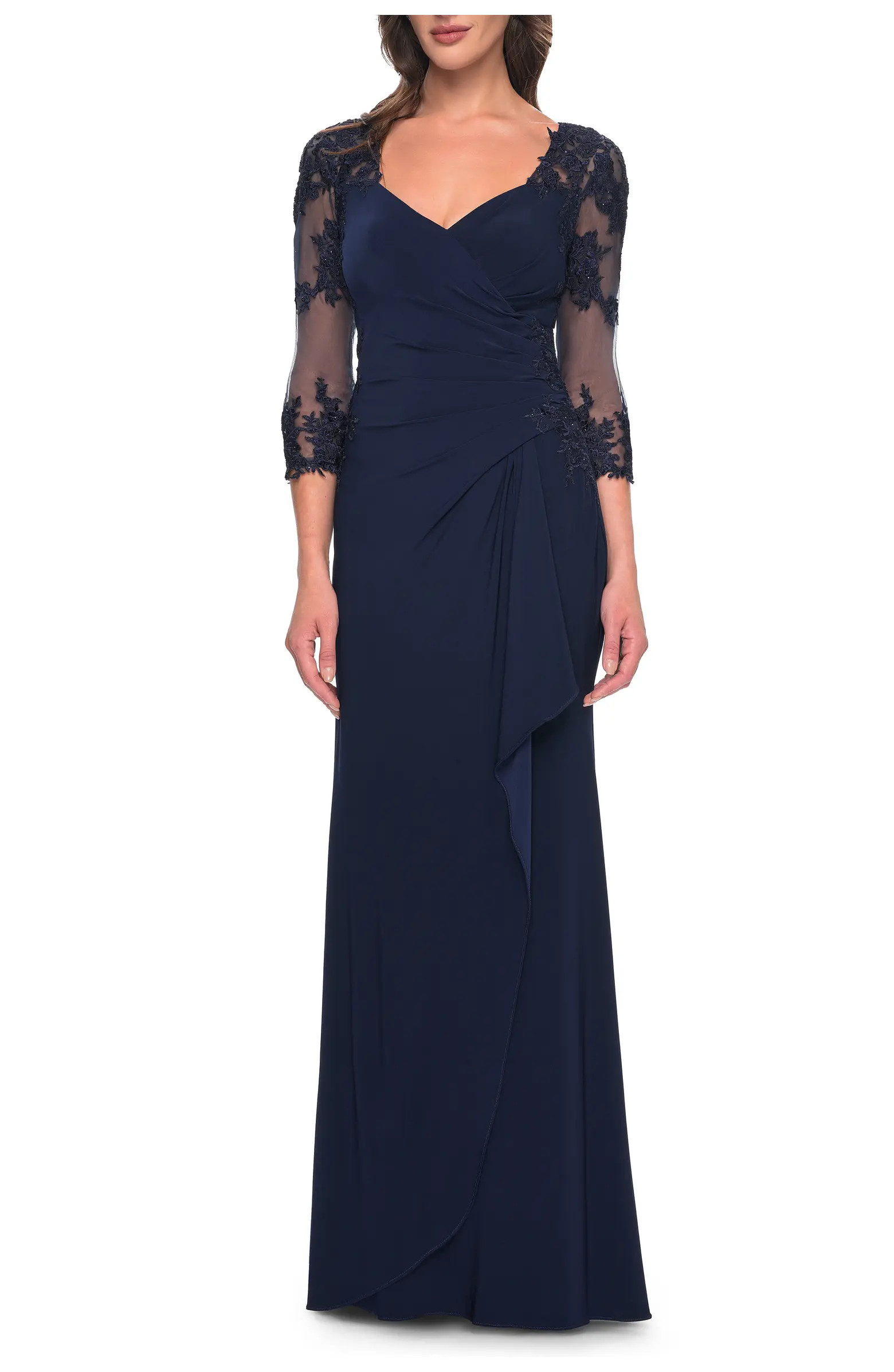 Lace and Net Jersey Gown with Illusion Sleeves | Nordstrom