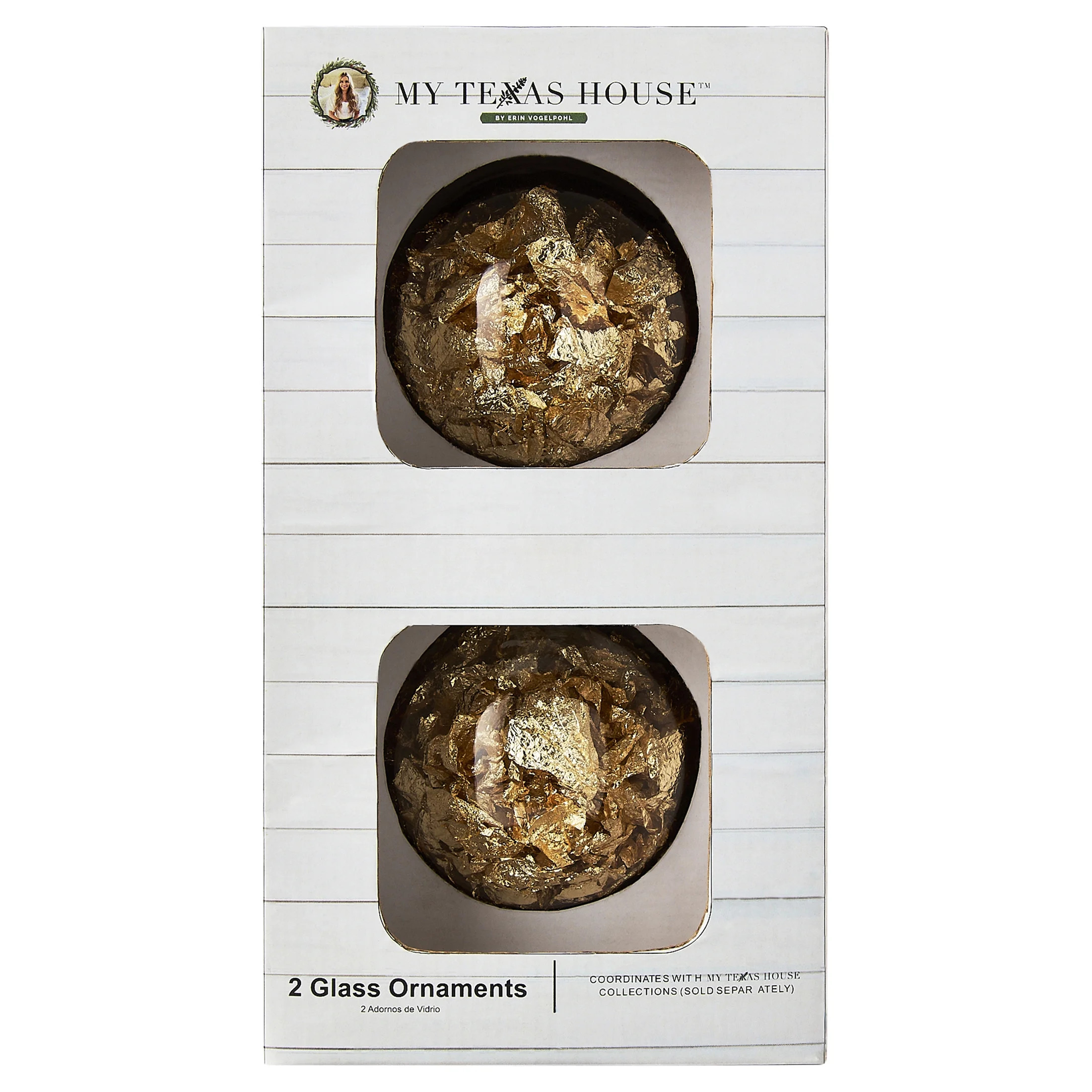 2 Count Gold Foil Glass Ornaments, 4 in, by My Texas House | Walmart (US)