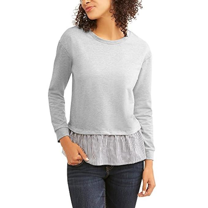 Como Blu Women's French Terry 2fer Ruffle Hem Sweatshirt | Amazon (US)