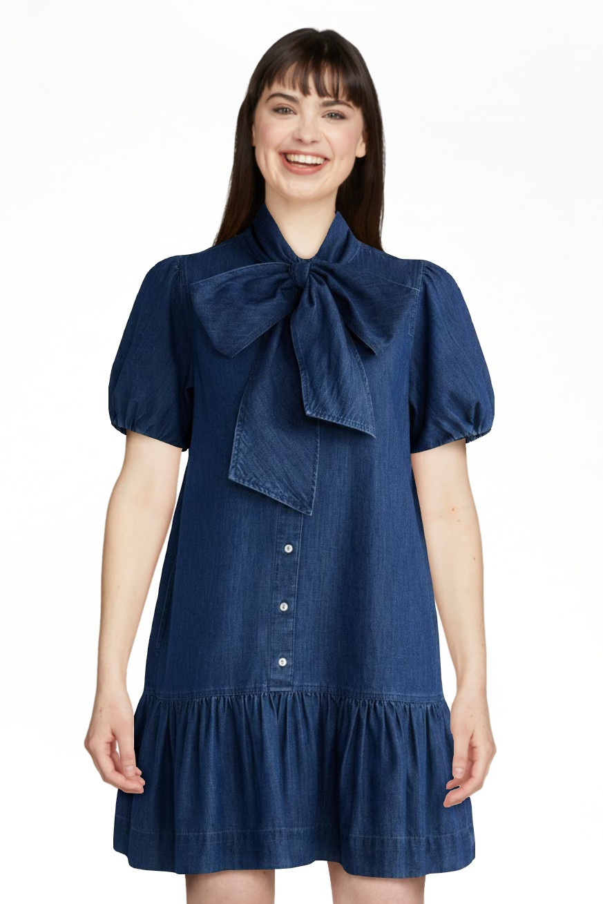 Free Assembly Women's Tie Neck Denim Mini Dress, Sizes XS-XXL | Walmart (US)