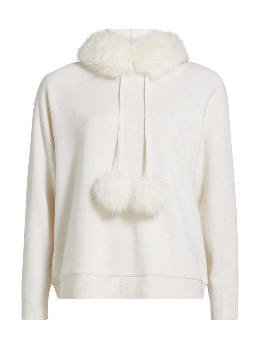 Women's Oscar Faux Fur-Trimmed Knit Hoodie - Ecru - Size XS | Saks Fifth Avenue