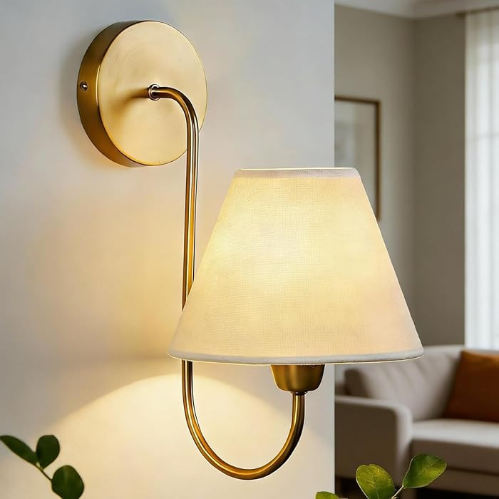 Wainwright Single Swoop Sconce, Retro Linen Swoop Wall Lamp with Brass Metal Arm,Gooseneck Light ... | Amazon (US)