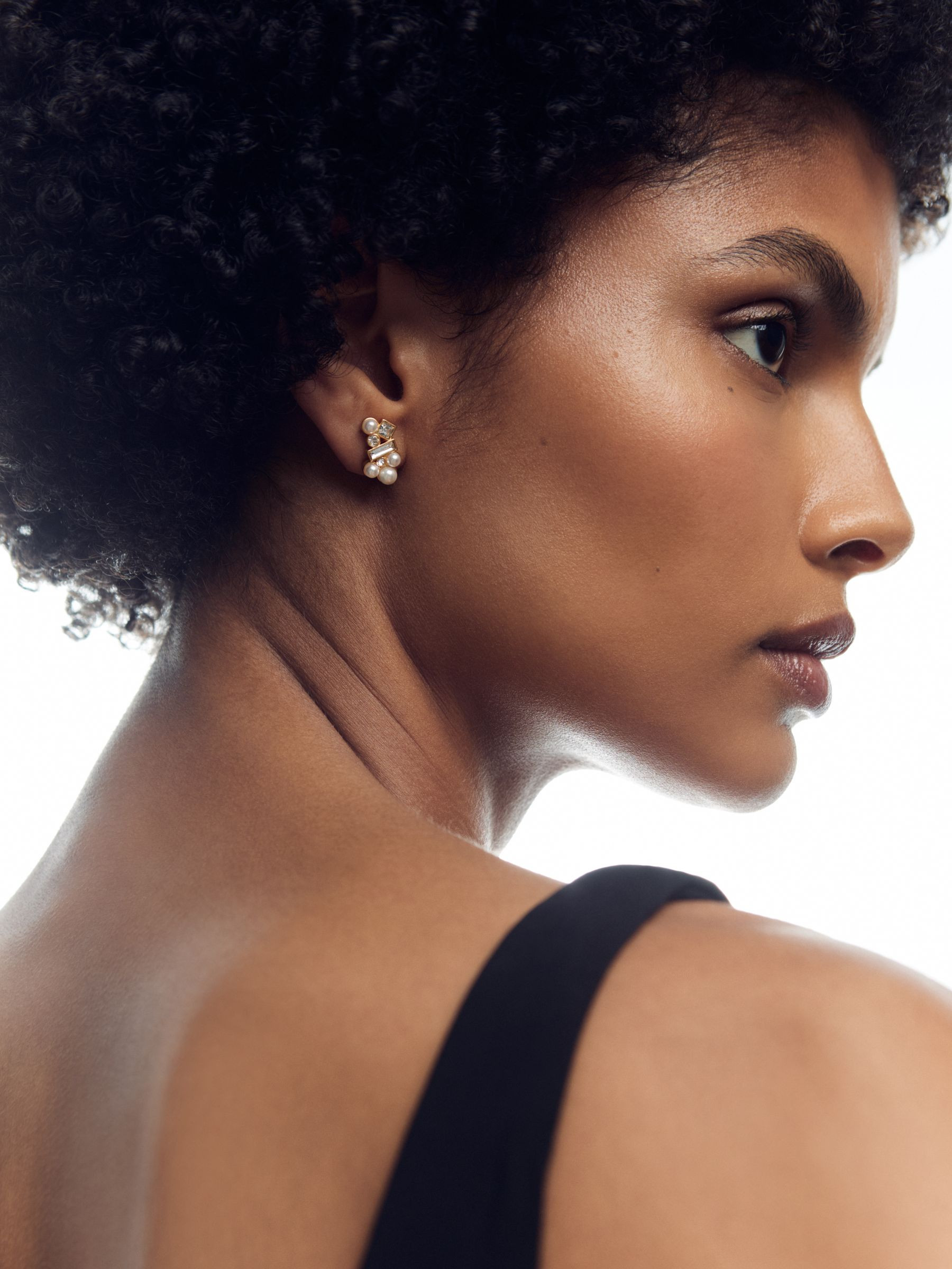 Tone Faux-Pearl and Crystal Stud Earrings in Gold | Reiss UK