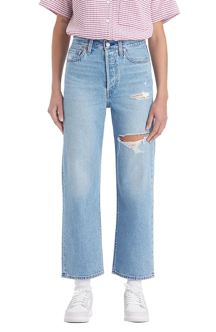 Ribcage Ripped High Waist Ankle Straight Leg Jeans | Nordstrom