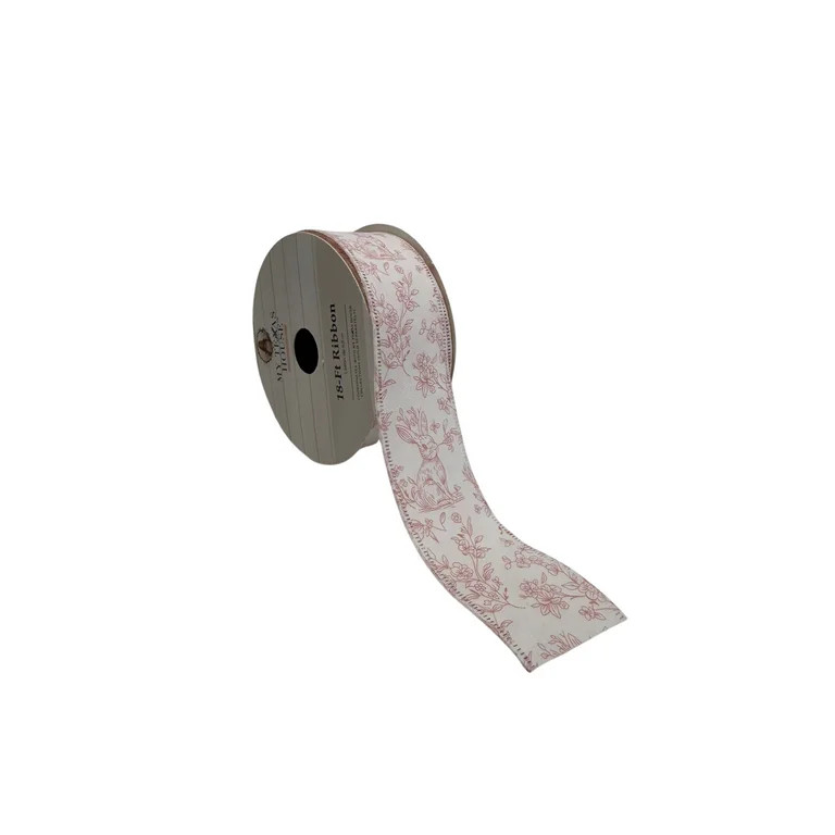Toile Bunny Easter Ribbon, Pink, 18', by My Texas House | Walmart (US)