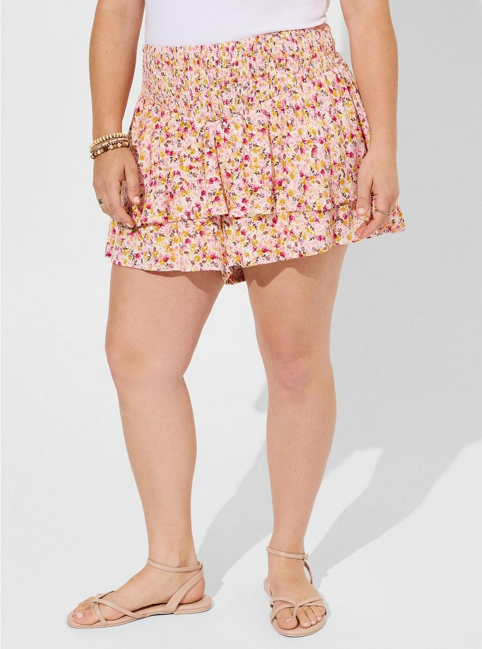 3.5 Inch Pull-On Washable Gauze Smocked Ruffle Short | Torrid (US & Canada)