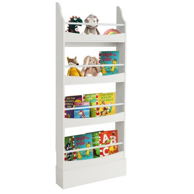 Costway 4-Tier Kids Bookshelf Toy Storage Bookcase Rack Wall w/ Anti-toppling Kits White | Target