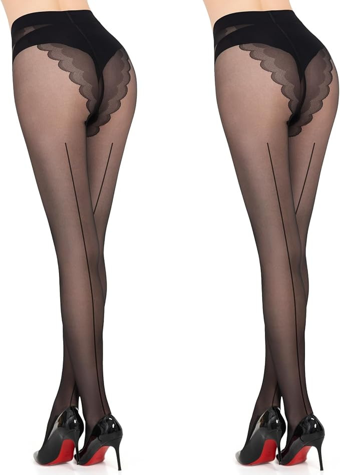 MANZI Sheer Backseam Tights Seamed Nylon Pantyhose for Women 20 Denier | Amazon (US)