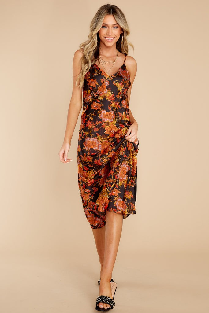 Moonlight Dreamer Black Multi Floral Print Midi Dress | Red Dress 