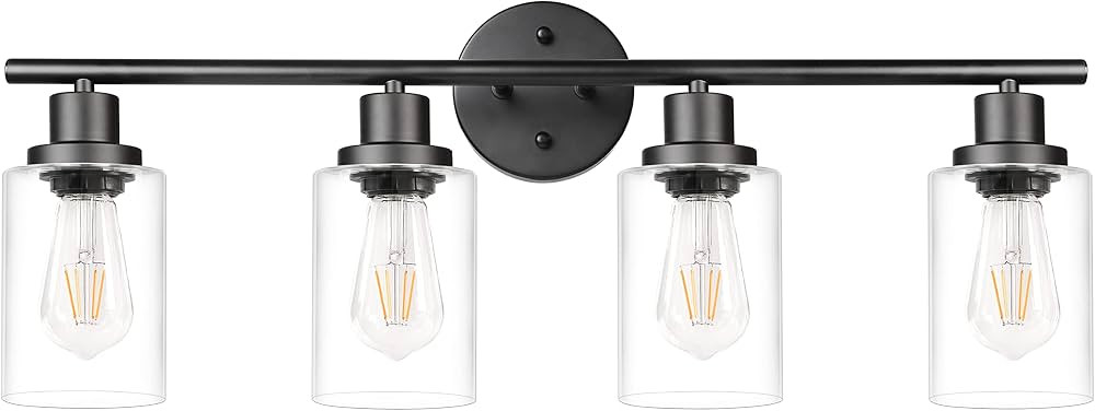 Unicozin 4 Light Vanity Lights, Black Wall Sconce Light with Clear Glass, Bathroom Light Fixtures... | Amazon (US)